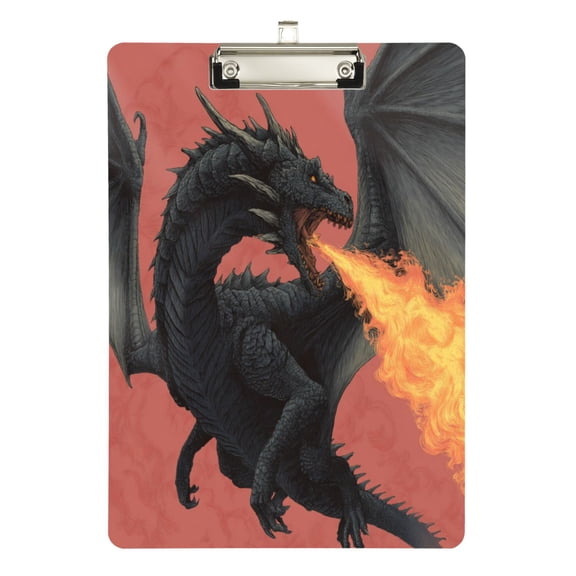 Wobogo Fire Dragon Acrylic Writing Pad Silver Clip Stardard Size A4 Office Decorative for Students Workers 12.5×9in