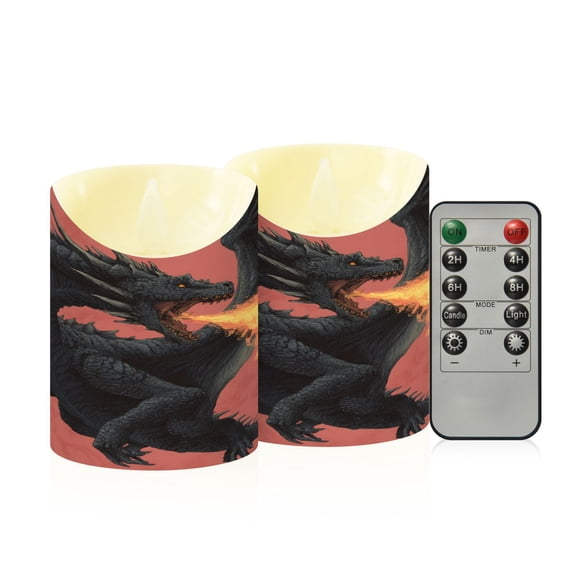 Wobogo Fire Dragon Flameless Candles with Remote Battery Operated Flickering LED Candles with Timer 2/4/6/8H Small Size
