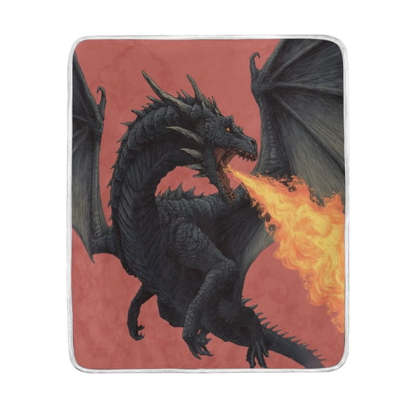 Wobogo Fire Dragon Flannel Fleece Bed Blanket as Bedspread Coverlet Sofa blankets (50x60in) Soft Lightweight Warm and Cozy