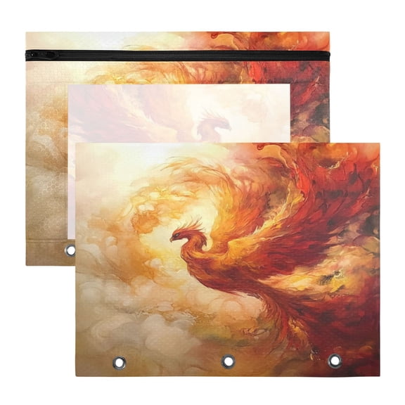 Wobogo Fire Phoenix Pattern A4 Size Clear Polyester File Pocket Set of 2 Zipper Home Work Office Organizer