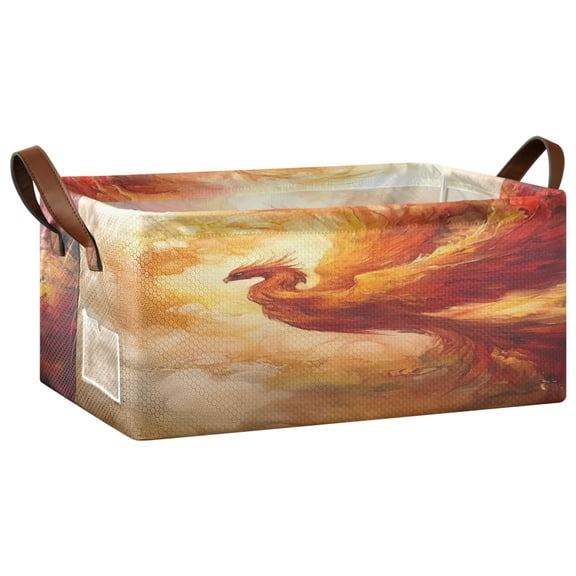 Wobogo Fire Phoenix Pattern Storage Basket Soccer Plaid Fabric Oversized Collapsible Hoard Box with Metal Iron Frame 16.9×11.4×7.7in
