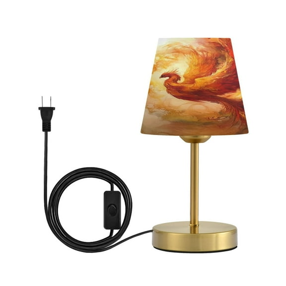 Wobogo Fire Phoenix Pattern Table Lamps Three-channel Adjustable Lighted Antique Brass Metal Base Simple Modern Style for Bedroom Nightstands Living Room and Office