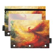 Wobogo Fire Phoenix Patterns Pencil Pouch with 3 Ring Binder Holes Set of 2 for Learning Tools