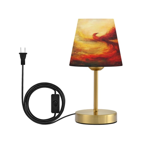 Wobogo Fire Phoenix Patterns Table Lamps Three-channel Adjustable Lighted Antique Brass Metal Base Simple Modern Style for Bedroom Nightstands Living Room and Office