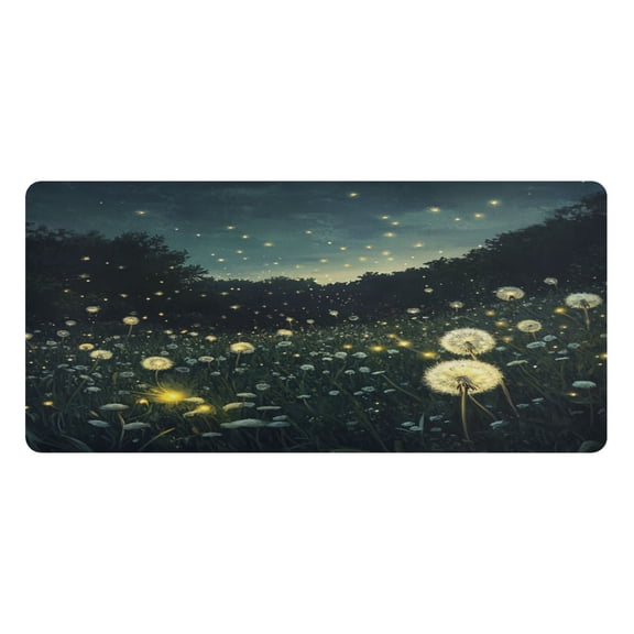 Wobogo Fireflies in Dandelions Gaming Mouse Pad Non-slip Leather Desk Mat Water Resist Keyboard Pad for Gamer Office 16.5×35.4in