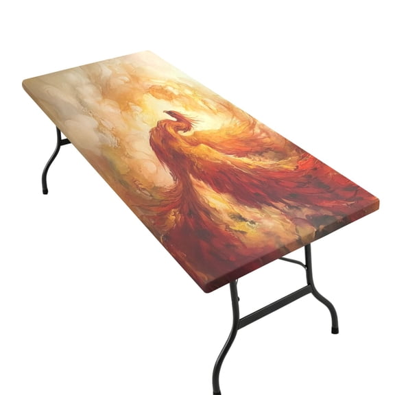 Wobogo Fitted Tablecloth for 6FT ,Fire Phoenix Pattern Table Stretch Elastic Table Cover for Indoor Outdoor Party Picnic
