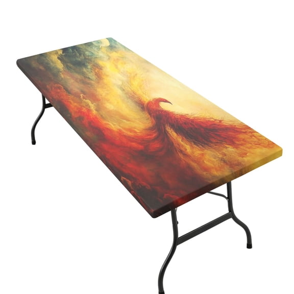 Wobogo Fitted Tablecloth for 6FT ,Fire Phoenix Patterns Table Stretch Elastic Table Cover for Indoor Outdoor Party Picnic