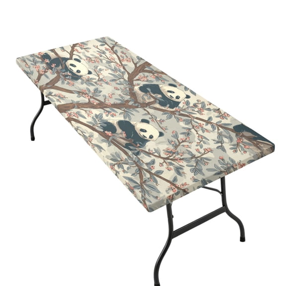 Wobogo Fitted Tablecloth for 6FT ,Panda Pattern Table Stretch Elastic Table Cover for Indoor Outdoor Party Picnic