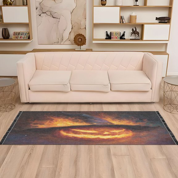 Wobogo Flaming Pumpkin Bedside Long Rug Delicate and Soft Modern Indoor Area Decor Non Slip Carpet for Bed Room Corridor Entrance Balcony