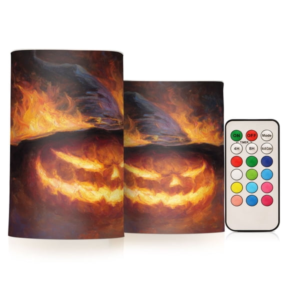 Wobogo Flaming Pumpkin Combo Flameless Flickering Candle Light with Remote Control and Timer for Romantic Atmosphere