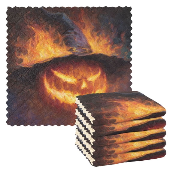 Wobogo Flaming Pumpkin Kitchen Towels 6pcs Ultra Soft Highly Absorbent Quick Drying Dish Cloths 1111inch