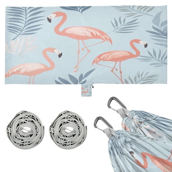 Wobogo Flamingo Pattern with Tropical Leaves Camping Hammocks 330 lb Capacity with Tree Straps and Hanging Pockets for Outside Hiking Beach Backpack Travel