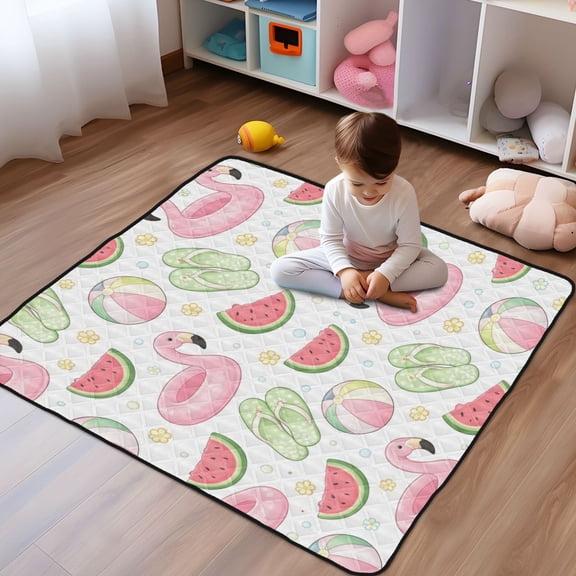 Wobogo Flamingo Swim Ring Baby Playmats Extra Large Waterproof Rollable Activity Non Slip Pads for Toddlers 5050in
