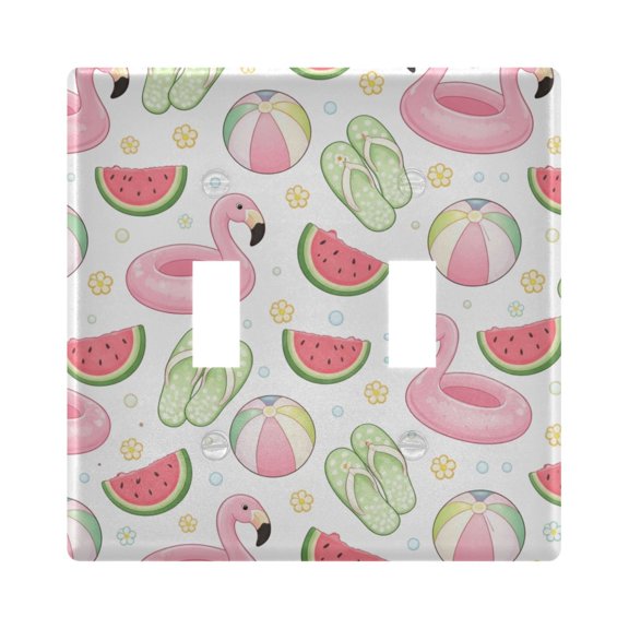 Wobogo Flamingo Swim Ring Switch Plates PC Flame Retardant Plastic Material Glossy Finish Smooth Touch 4.56x4.48x0.27in