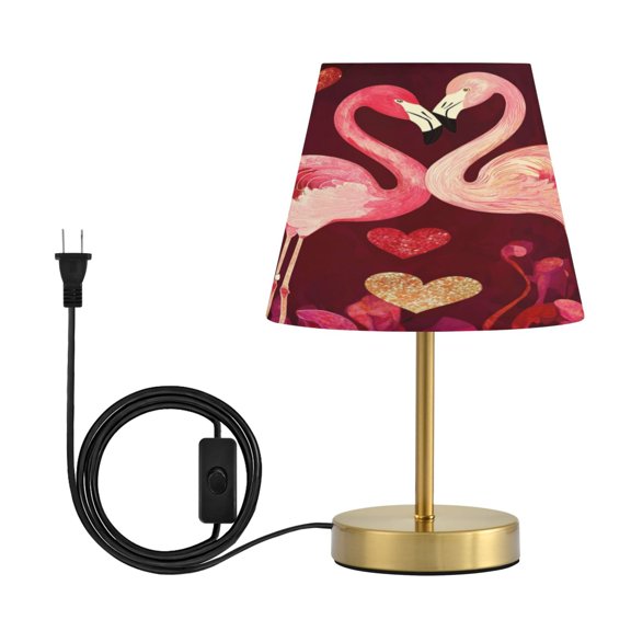 Wobogo Flamingos in Love Pattern Table Lamps Three-channel Adjustable Lighted Antique Brass Metal Base Simple Modern Style for Bedroom Nightstands Living Room and Office