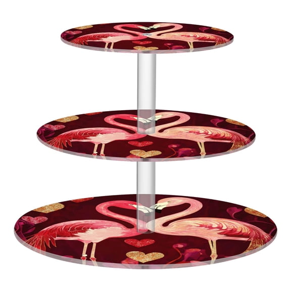Wobogo Flamingos in Love Pattern 3 Tier Acrylic Cake Stand with Clear Round Hold for Wedding Holiday Birthday Baby Shower Tea Party