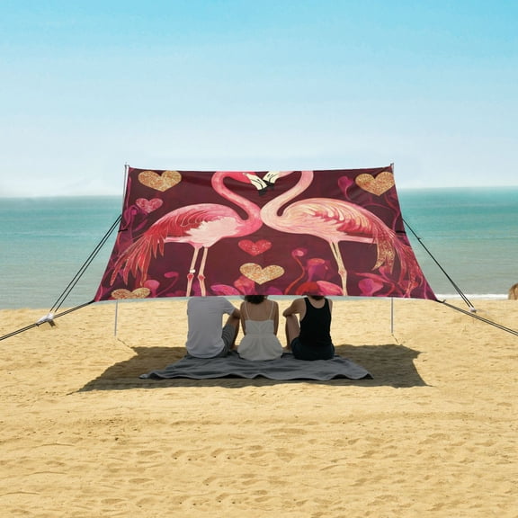 Wobogo Flamingos in Love Pattern Beach Tent Camping Sun Shelter 110 x 125in UPF50+ Outdoor Shade for Trips Fishing Picnics