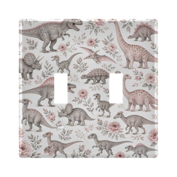 Wobogo Floral Dinosaurs Switch Plates PC Flame Retardant Plastic Material Glossy Finish Smooth Touch 4.56x4.48x0.27in