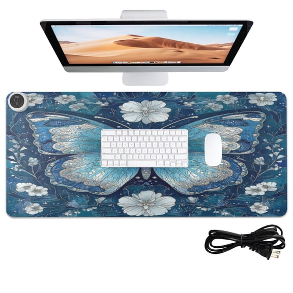 Wobogo Flower Large Butterfly Heated Mouse Pad With 3 Heating Levels and 3-hour Auto Shut-Off Protection Ideal for Computer Keyboards Home Office Hand-warming Essential