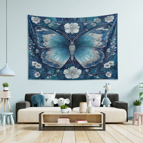 Wobogo Flower Large Butterfly Tapestry 60×40in Home Living Room Bedroom Wall Hanging Ornaments