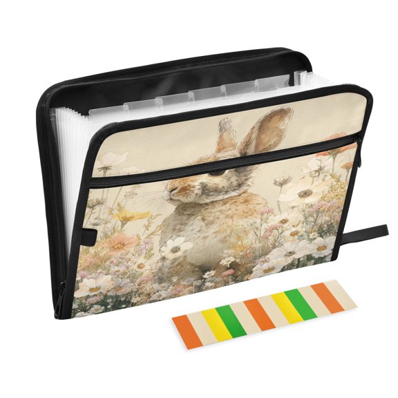 Wobogo Flowers Rabbit Expanding File Folder Letter Size Accordion Filing Organizer 13 Pocket Separate Organ Pocket