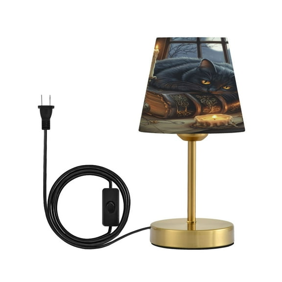 Wobogo Fluffy Black Cat Table Lamps Three-channel Adjustable Lighted Antique Brass Metal Base Simple Modern Style for Bedroom Nightstands Living Room and Office
