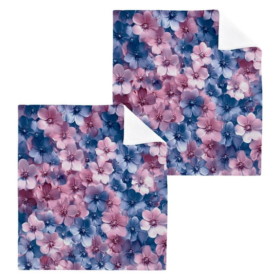 Wobogo Fluffy Flowers Square Cotton Towel Set of 2 Soft and Skin-friendly with Good Absorbency 12×12in