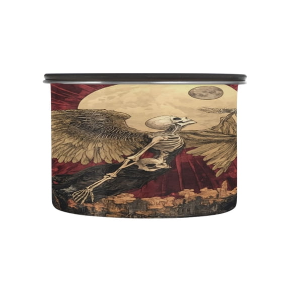 Wobogo Flying Skull Angel Pattern Food Storage Jars 304 Food Grade Stainless Steel Canisters With Vacuum Airtight Lids for Coffee Snacks Nuts Cereal 500ML