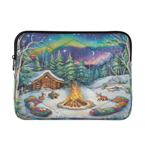 Wobogo Forest Aurora Night View Laptop Sleeve 13.4 inch Lightweight Zipper Design Soft Padded Protection Against Scratches and Impacts