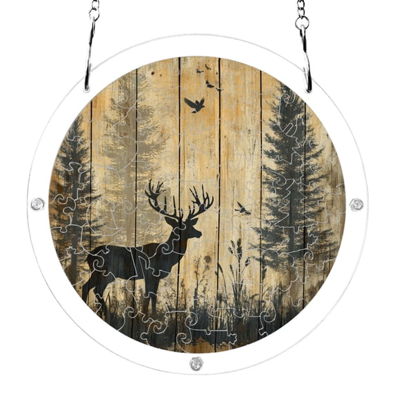 Wobogo Forest Deer Shadow Acrylic Puzzle Suncatcher, 83 Piece DIY Hanging Window Sun Catcher with Chain & Hook, Double-Sided Light Catching Decor Gift