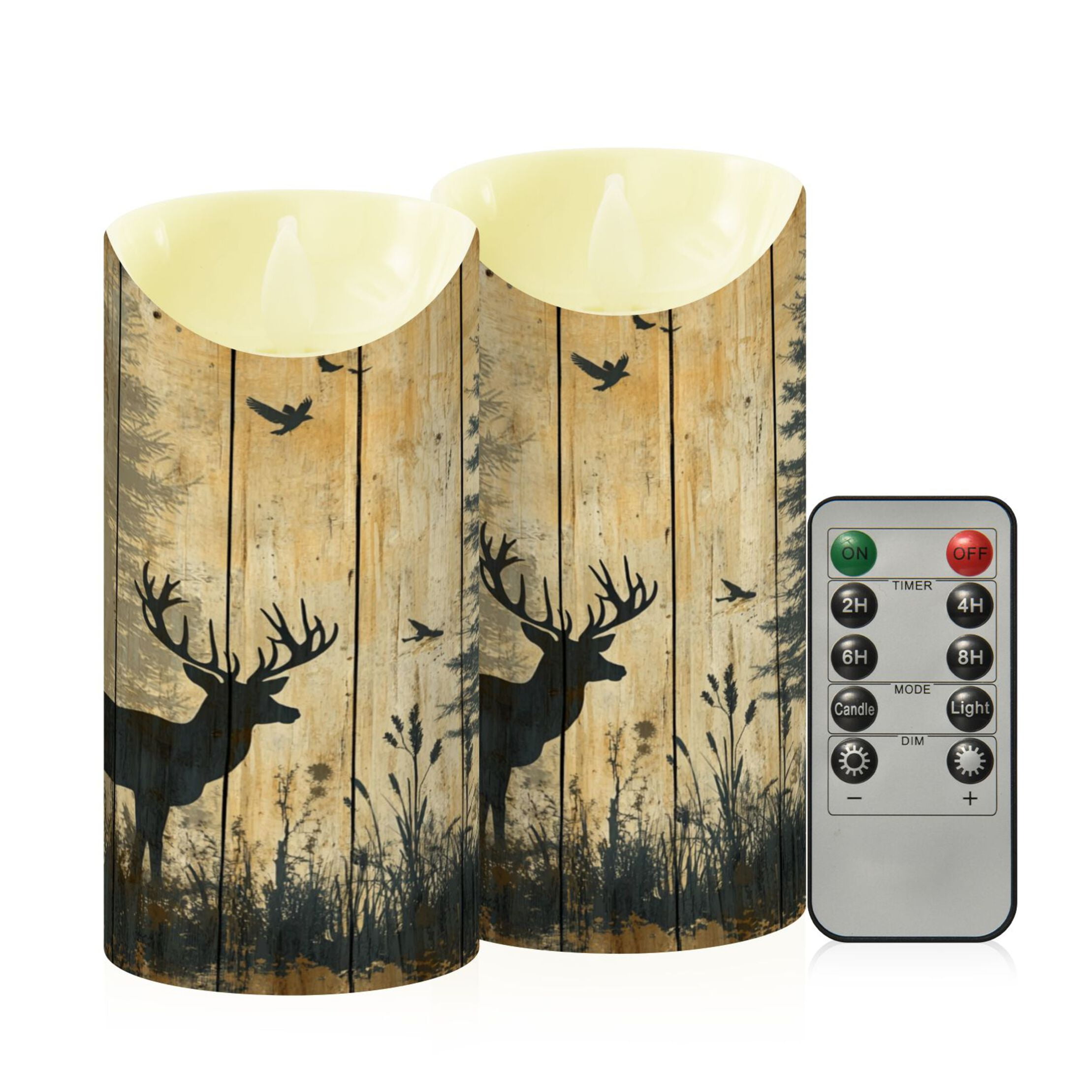 Wobogo Forest Deer Shadow Flameless Candles with Remote Battery Operated Flickering LED Candles with Timer 2/4/6/8H Medium Size