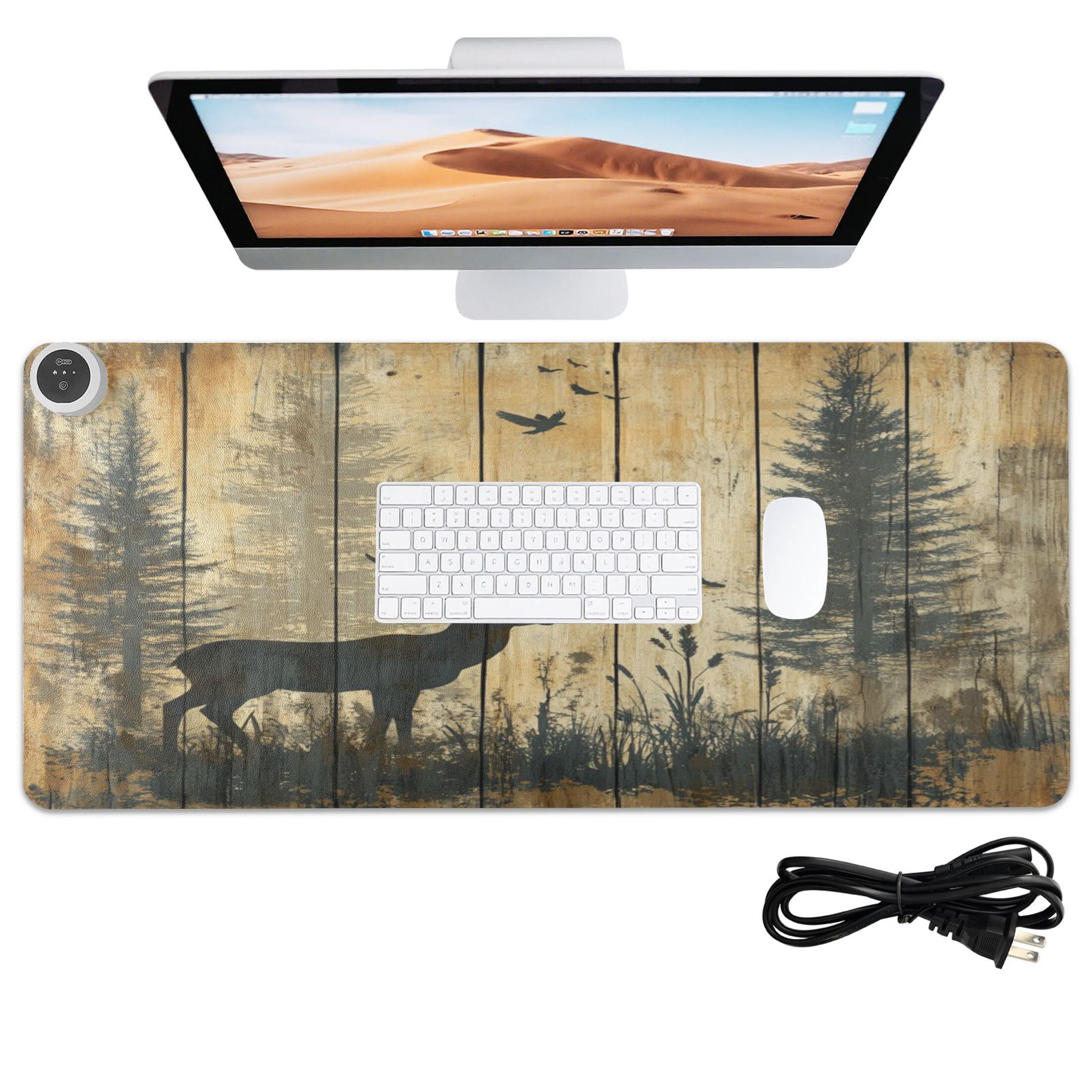 Wobogo Forest Deer Shadow Heated Mouse Pad Extra-Large Desk Mat With 3 Heating Levels and 3-hour Auto Shut-Off Protection Ideal for Computer Keyboards Home Office Hand-warming Essential 31.5in × 13in