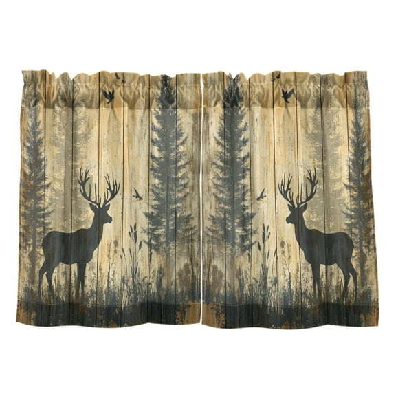 Wobogo Forest Deer Shadow Kitchen Curtains 2 Piece Set Farmhouse Country Style Light Filtering Small Window Drapes Suitable for Bathroom Laundry Room and RV 27x36in