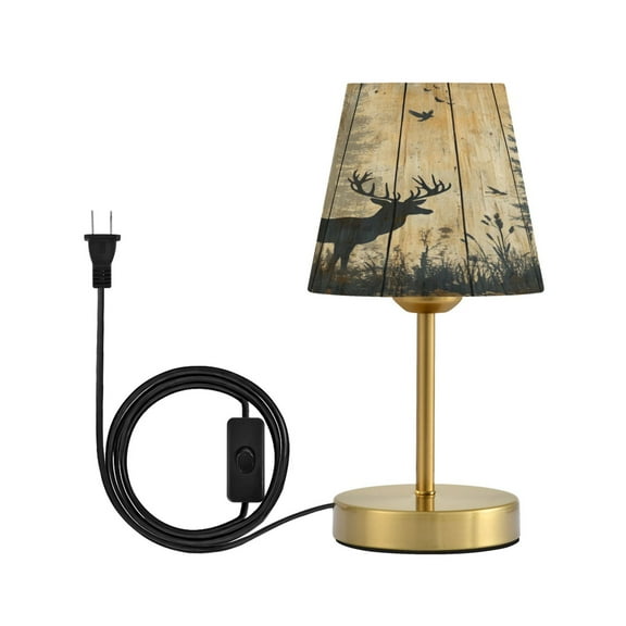 Wobogo Forest Deer Shadow Table Lamps Three-channel Adjustable Lighted Antique Brass Metal Base Simple Modern Style for Bedroom Nightstands Living Room and Office
