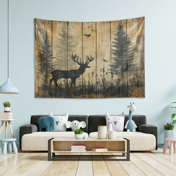 Wobogo Forest Deer Shadow Tapestry 60×51in Home Living Room Bedroom Wall Hanging Ornaments