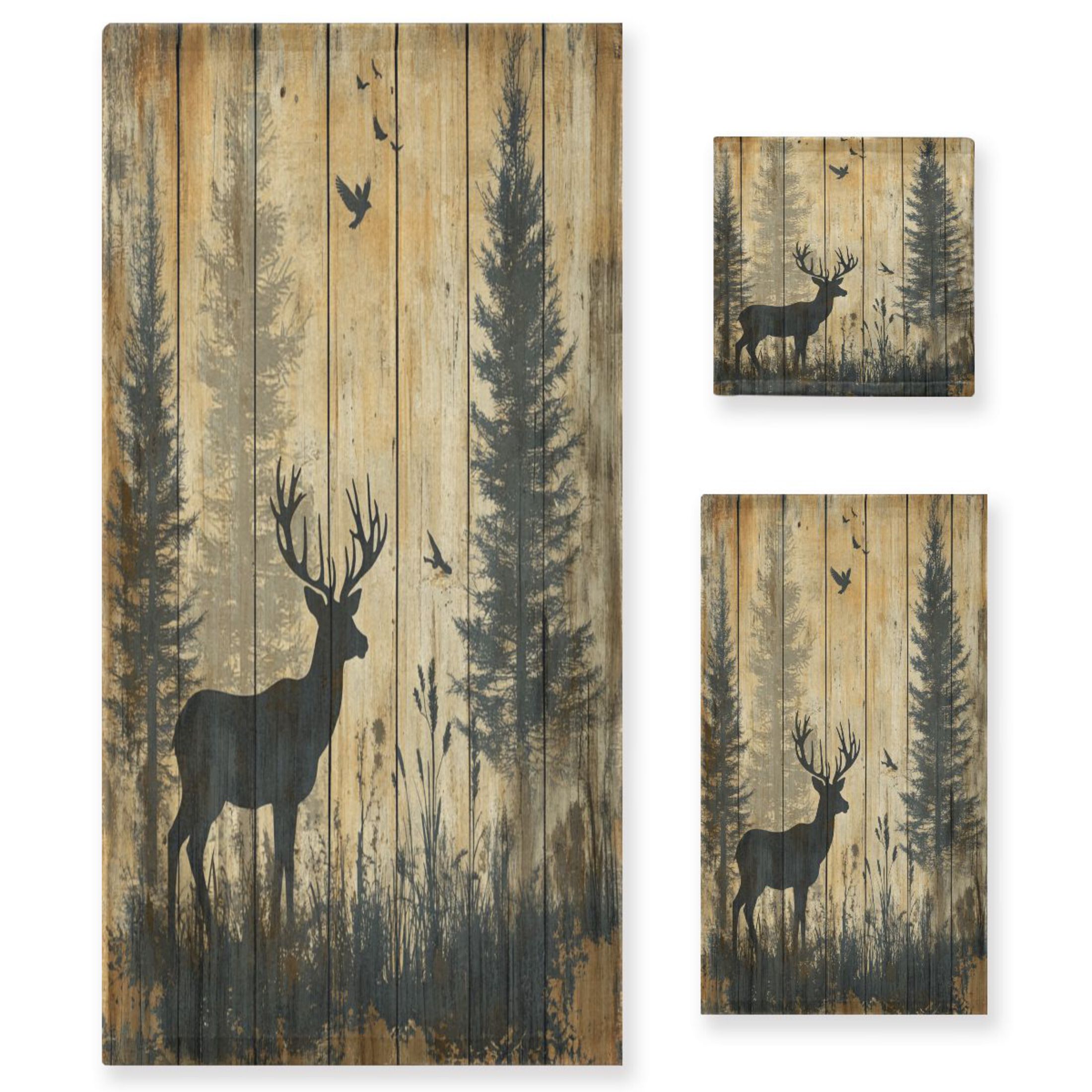 Wobogo Forest Deer Shadow Ultra Soft 3 Pack Cotton Towel Set Includes 1 Bath Towel 1 Face Towel and 1 Washcloth for Everyday Use Lightweight and Compact
