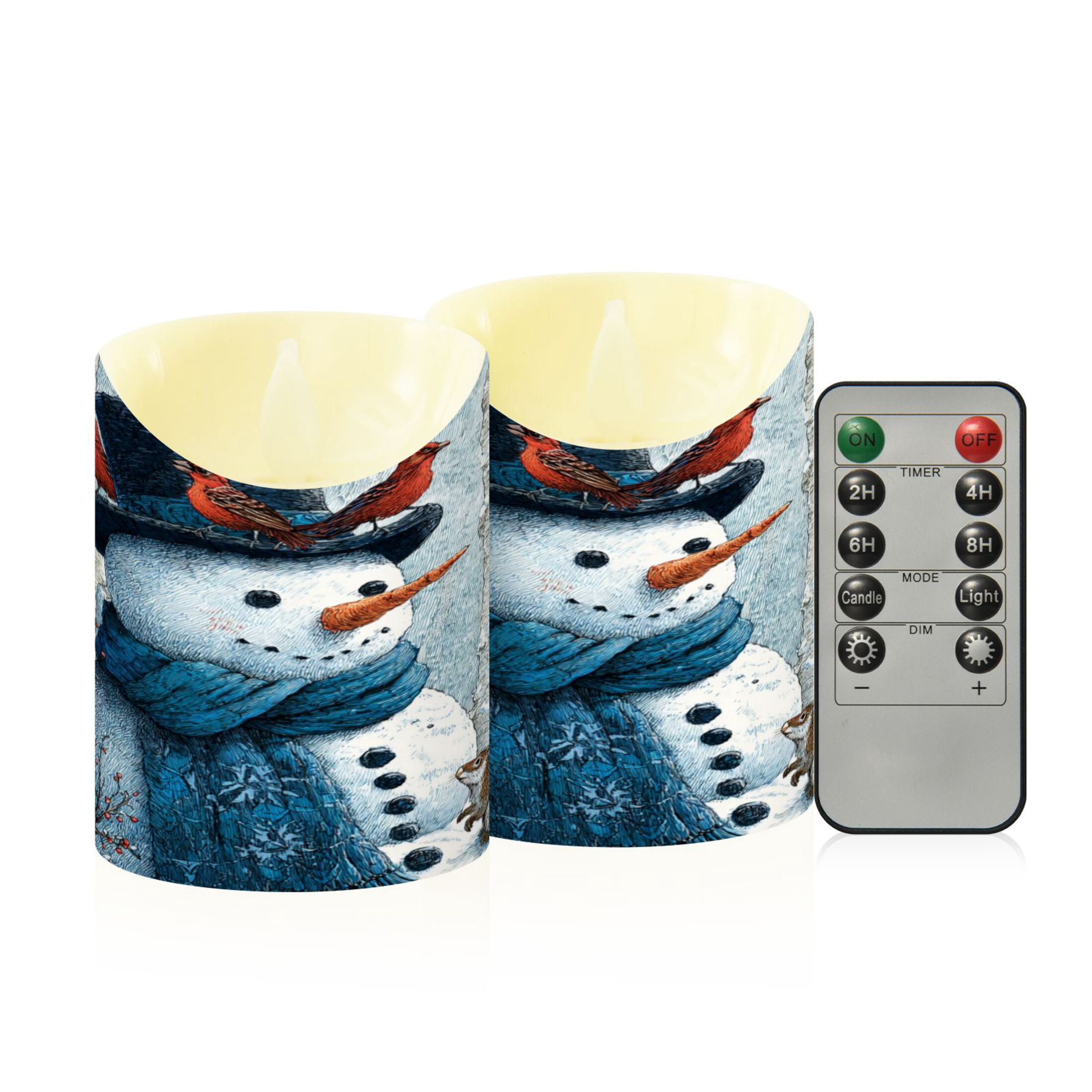 YETTASBIN Christmas Snowman Flameless Candles Set Of 2 – With Remote & Timer, Waterproof, Battery Operated LED Pillar Candles (5.9″ & 3.9″)