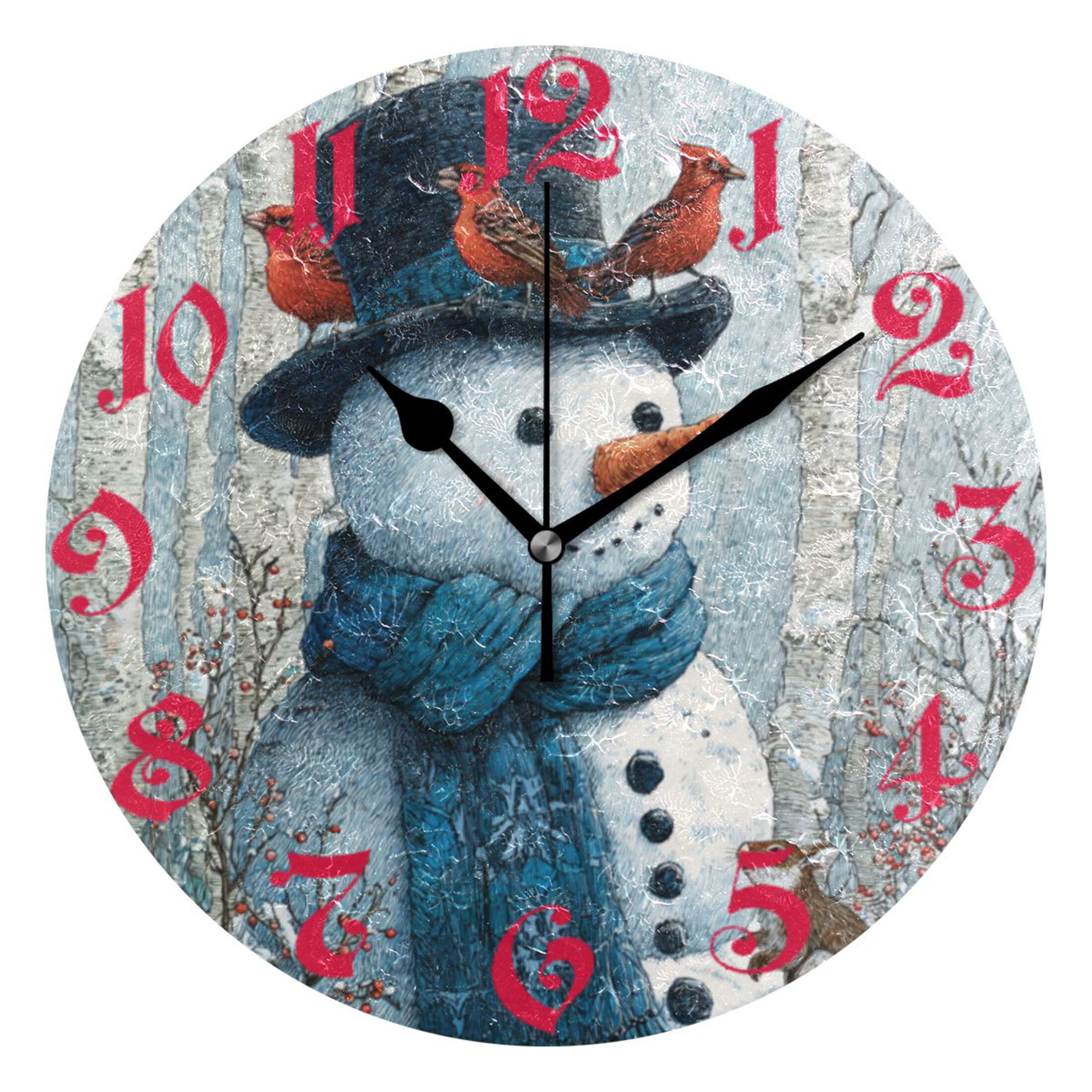 Wobogo Forest Snowman Wall Clock 10in Silent Mechanism Battery Operated ...