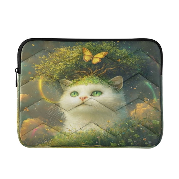 Wobogo Forest White Cat Laptop Sleeve 13.4 inch Lightweight Zipper Design Soft Padded Protection Against Scratches and Impacts
