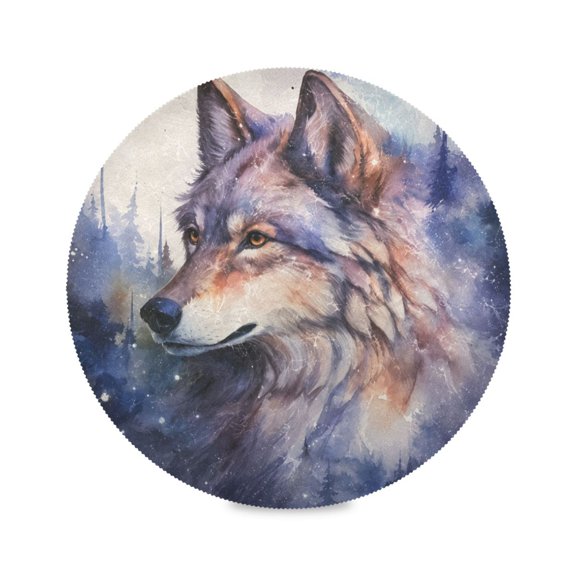 Wobogo Forest Wolf Print Round Placemats Set of 1 Heat Resistant Washable Kitchen Table Decorations 15.4in