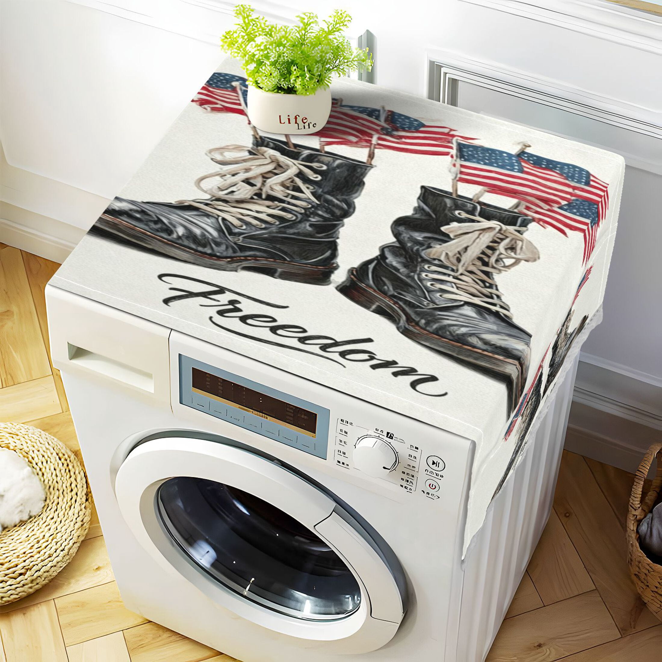 Wobogo Freedom Flag Boots Washing Machine Cover Dustproof Washer Dryer Cover Waterproof Laundry Room Decorative Protector