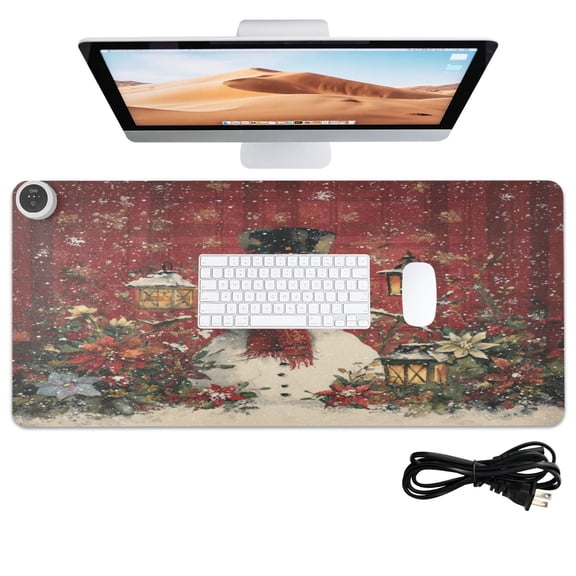 Wobogo Friendly Snowman Heated Mouse Pad Extra-Large Desk Mat With 3 Heating Levels and 3-hour Auto Shut-Off Protection Ideal for Computer Keyboards Home Office Hand-warming Essential 31.5in  13in