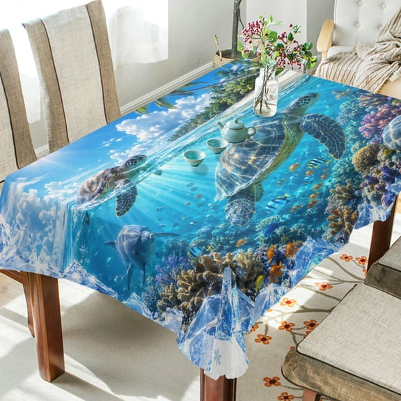 Wobogo Frozen Tropical Ocean Square Tablecloth 54×54in Polyester Fabric Tablecloth Washable Dust Resistant Wrinkle Resistant