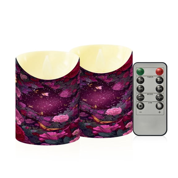 Wobogo Galaxy Rose Flameless Candles with Remote Battery Operated Flickering LED Candles with Timer 2/4/6/8H Small Size