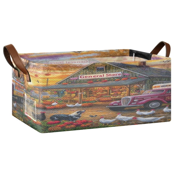 Wobogo General Store Storage Basket Soccer Plaid Fabric Oversized Collapsible Hoard Box with Metal Iron Frame 16.9×11.4×7.7in