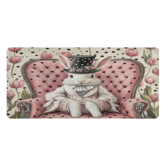 Wobogo Gentleman White Rabbit Gaming Mouse Pad Non-slip Leather Desk Mat Water Resist Keyboard Pad for Gamer Office 16.5×35.4in