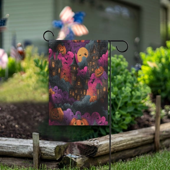Wobogo Ghost Castle Garden Flag 12×18 Inch Double Sided For Outdoor Yard Decoration
