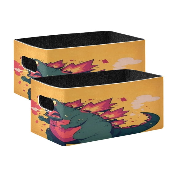 Wobogo Giant Dinosaur Decorative Folding Storage Basket Set of 2 for Desktop Bedroom Living Room Dressing Table