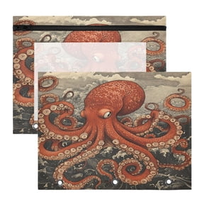 Wobogo Giant Octopus A4 Size Clear Polyester File Pocket Set of 2 Zipper Home Work Office Organizer