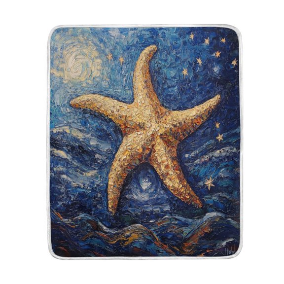 Wobogo Giant Starfish Oil Painting Flannel Fleece Bed Blanket as Bedspread Coverlet Sofa blankets (50x60in) Soft Lightweight Warm and Cozy